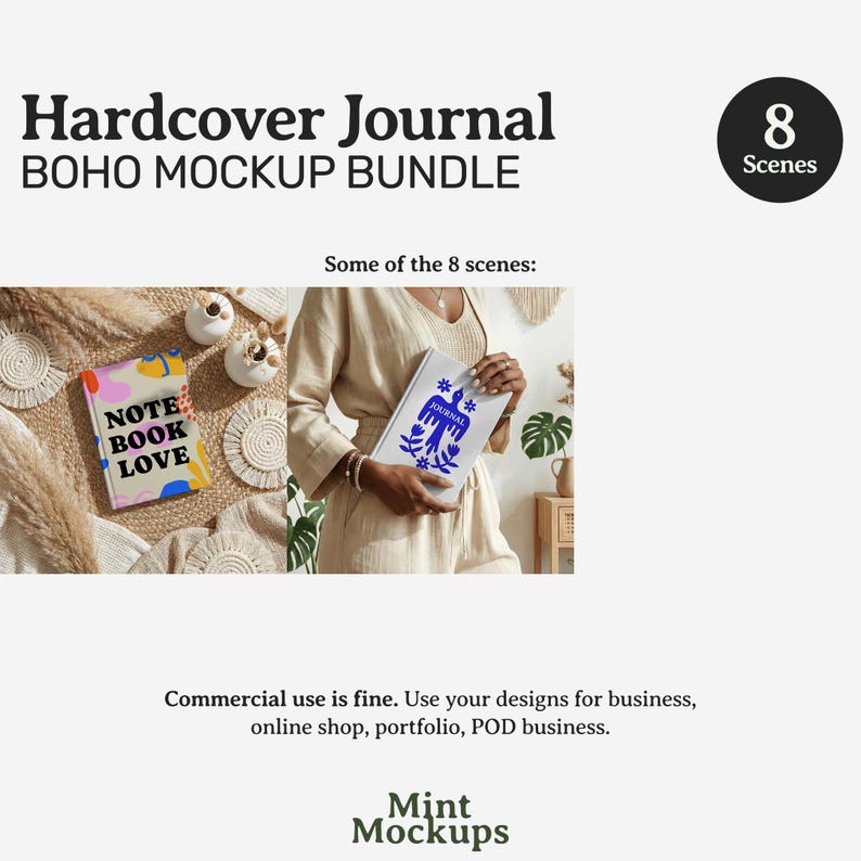 Hardcover Journal Mockups Bundle, Easy Matte Planner Notebook Canva Printify (Digital Download PNG) image 4