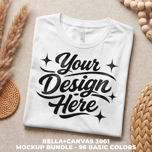 Bella Canvas 3001 T-Shirt Mockup Bundle, Boho Flat Lay (PNG Digital Download)