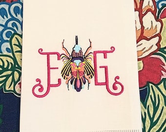 Personalized Monogrammed Colorful Beetle Hand Towel