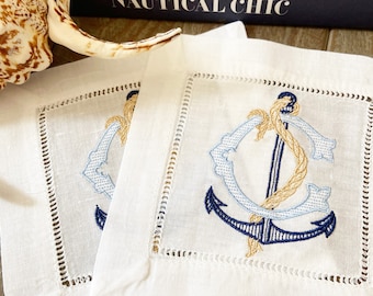 Monogrammed Nautical Anchor Cocktail Napkin