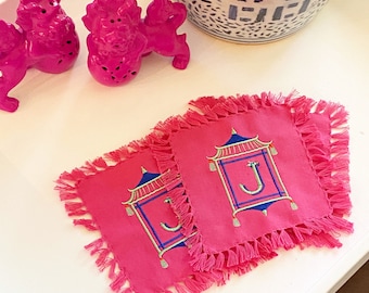 Monogrammed Pagoda Fringe Cocktail Napkin (set of 4)
