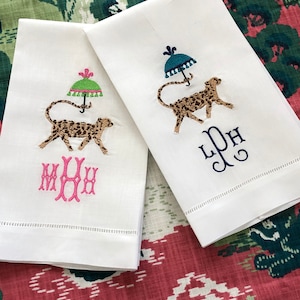 Embroidered Chinoiserie Cheetah with Umbrella Hand Towel