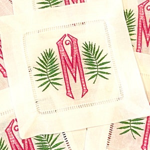 Monogrammed Palm Frond Cocktail Napkin