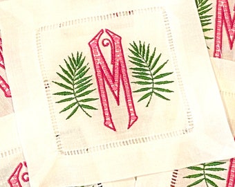 Monogrammed Palm Frond Cocktail Napkin