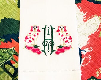 Embroidered Chinoiserie Duo Staffie Hand Towel