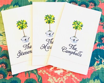 Monogrammed Embroidered Lemon Tree Tea Towel - Linen