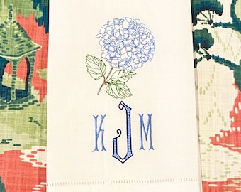 Monogrammed Hydrangea Hand Towel | Hostess Gift | Wedding Gift |