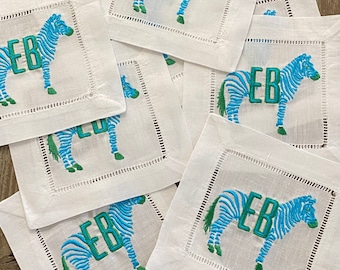 Monogrammed Zebra Cocktail Napkins