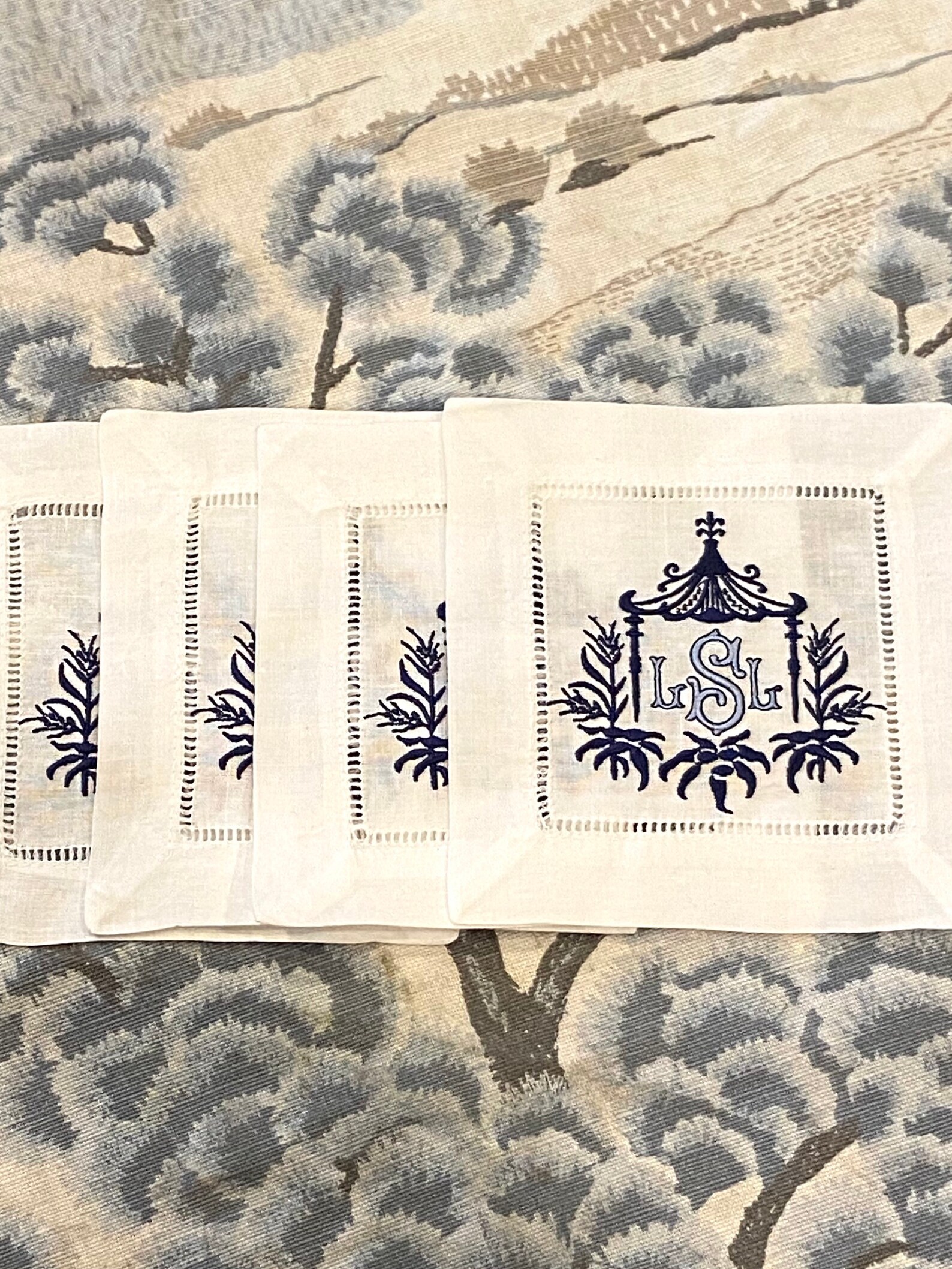 Monogrammed Pagoda Cocktail Napkin Etsy