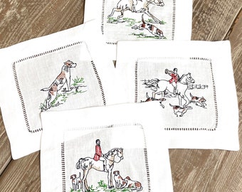 Juego de 4 servilletas de cóctel con monograma FOX HUNT