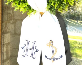 Nautical Wreath Sash: Embroidered Anchor, Monogram Door Hanger