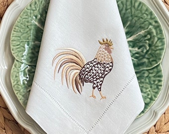 Monogrammed Rooster Linen/Cotton Dinner Napkin