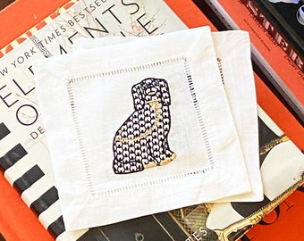 Monogrammed Chinoiserie Staffordshire Dog Cocktail Napkin