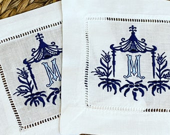 Monogrammed Pagoda Cocktail Napkin