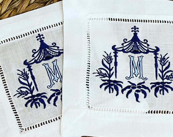 Monogrammed Pagoda Cocktail Napkin Etsy