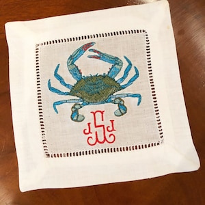 刺繍入りブルークラブカクテルナプキン