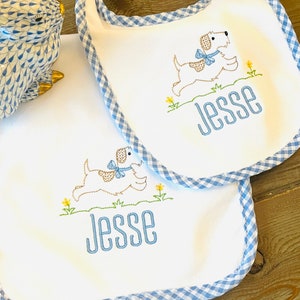 Embroidered Monogrammed Gingham Burp Cloth, Bib | Gift Set  | Monogrammed Burp Cloths | Baby Gift | Baby Shower | Baby Boy | Baby Girl |