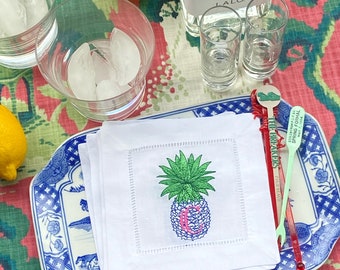 Monogrammed Chinoiserie Pineapple Cocktail Napkin