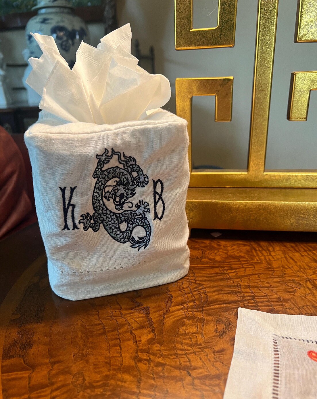 Monogrammed tissue box cover discount