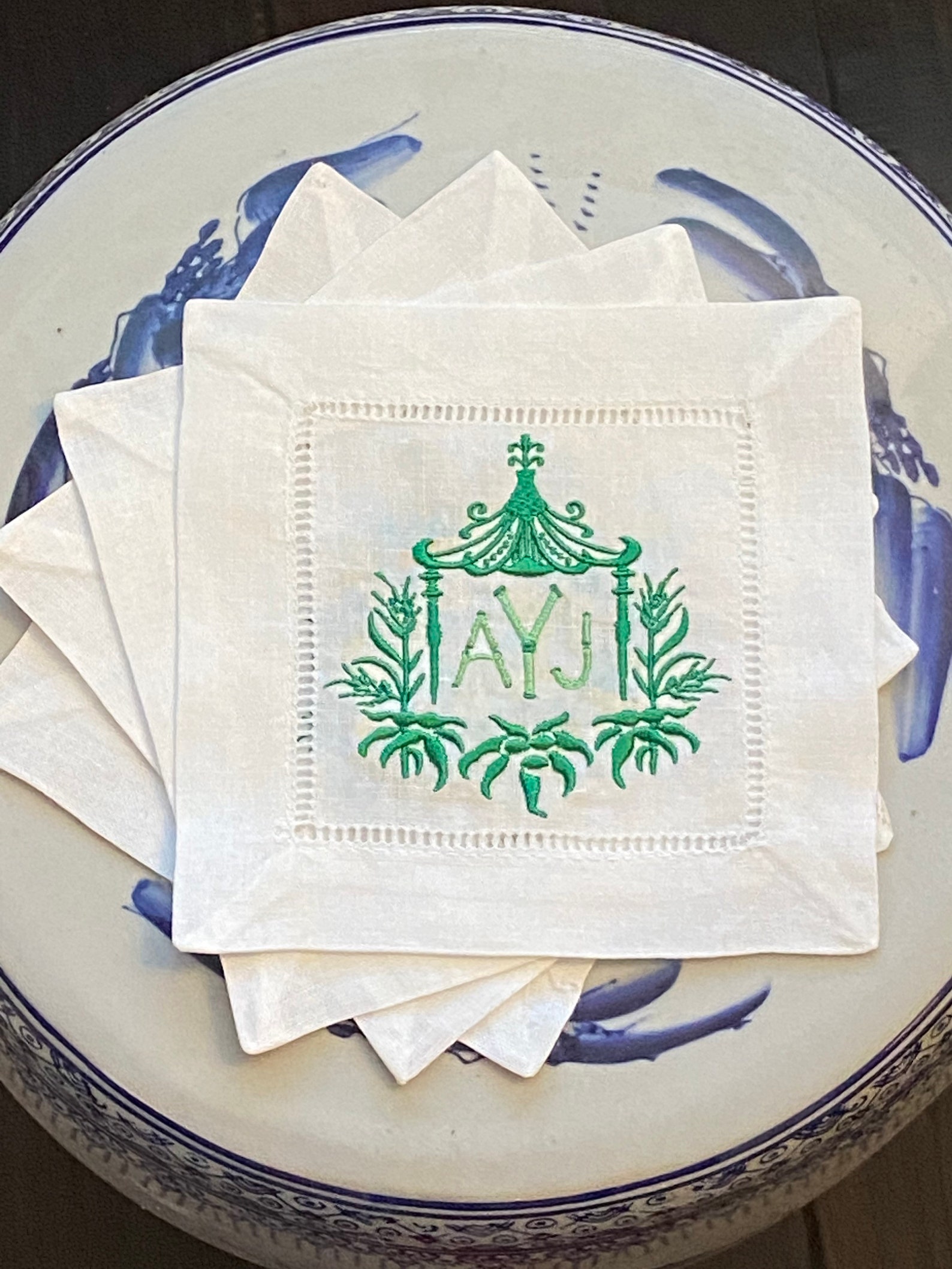 Monogrammed Pagoda Cocktail Napkin Etsy