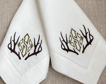 Monogrammed Antler Linen/Cotton Dinner Napkin