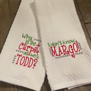 Christmas Vacation Embroidered Hand Towel Set: Margo & Todd Holiday Decor
