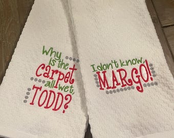 Christmas Vacation Embroidered Hand Towel Set: Margo & Todd Holiday Decor