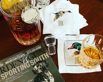 Monogrammed GAME BIRD Cocktail Napkin Set of 4 or 6 | groomsmen gift | hunting | ducks |