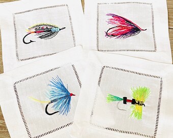 Monogrammed Fly Fishing Lure Cocktail Napkins