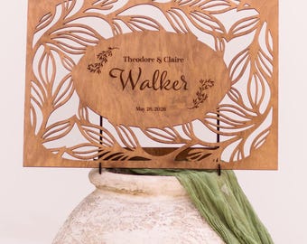 Personalized Wooden Wedding Welcome Sign, Laser Cut Floral Design, Custom Reception Decor