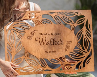 Personalized Wooden Wedding Welcome Sign, Custom Laser Cut Entrance Decor