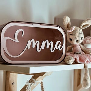 Gepersonaliseerde roze kinderspaarpot voor babymeisje, kaartdoos babyshower, houten muntspaarpot, verjaardagscadeau voor peuter, decor boho kinderkamer