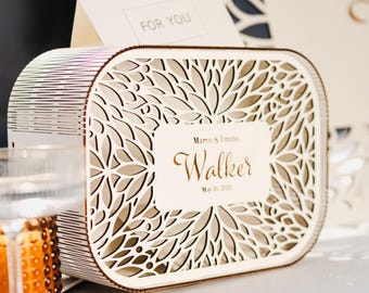 Personalized Wooden Wedding Card Box, Laser Engraved Plywood Reception Decor (30x20x12 cm)