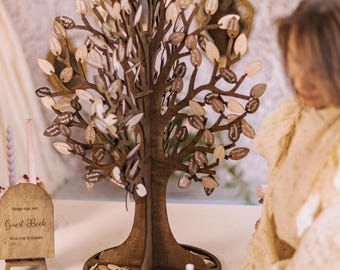 Personalized Rustic Wedding Guest Book Alternative – Wooden Tree with Leaves