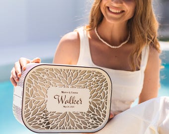 Personalized Wooden Wedding Card Box, Custom Engraved Reception Holder