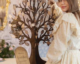 Wooden Wishing Tree Wedding Guest Book Alternative - Personalized Engraved Stand Rustic Wedding Decor Gift