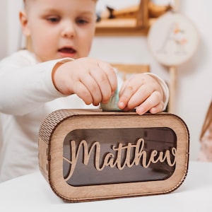 Alcancía personalizada, caja de regalo rústica para baby shower, alcancía de madera personalizada, regalos para niños pequeños, decoración moderna para habitación de niños, segundo cumpleaños