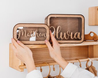 Alcancía personalizada para niños con nombre, caja de tarjetas de regalos de baby shower, caja de dinero de monedas de madera para niños, sobres de regalo, decoración boho de la habitación del bebé