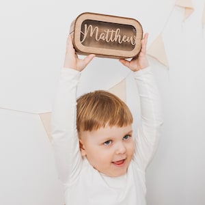 Personalisierte Holz und Acryl Kinder Spardose mit Namen, erstes Geburtstagsgeschenk für Kind, kundenspezifische Babyparty-Geschenke Box, hölzerne Münze Spardose