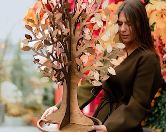 Wooden Wishing Tree Wedding Guest Book Alternative - Personalized Engraved Stand Rustic Fall Wedding Decor Gift