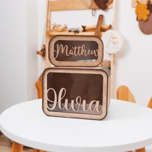 Personalized Wood and Acrylic Kid Piggy Bank With Name, Baby Shower Gifts Card Box, Wooden Coin Money Box, Gift Envelopes, Gift For Child