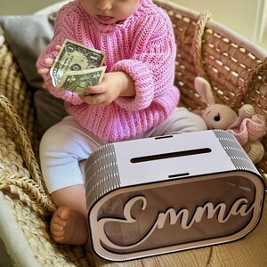 Salvadanaio personalizzato per bambini, regalo di compleanno per bambina, decorazione boho per cameretta, regali per bambini piccoli, salvadanaio con fessura, scatola per biglietti d'auguri per baby shower