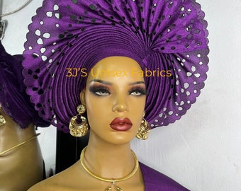 Laser cut aso oke auto gele, ipele and fila  ready to wear gele, African Pink, Headwrap, Ready-to Wear Gele, Nigeria Wedding