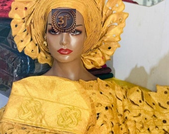Aso oke auto gele and shoulder| Prettied Gele| ready to wear gele, Nigeria gold  Gele, Woman hat, Auto gele ready to wear , Autogele,