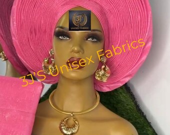 Aso oke autogele/ gele bonito / gele de boda nigeriano/ gele rojo/ gele de mujer/ autogele de lujo/ tocado de boda tradicional