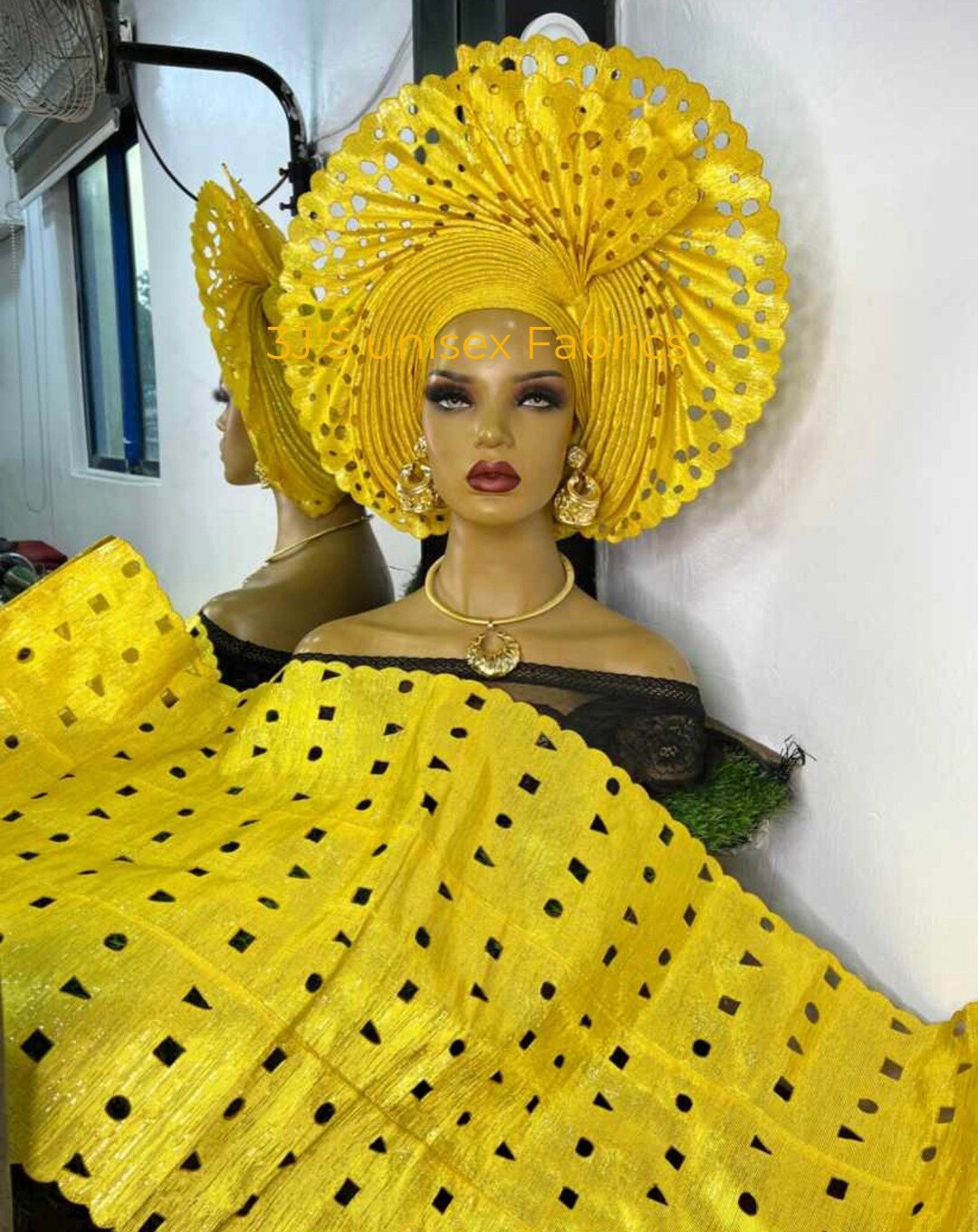 Laser Cut Aso Oke Auto Gele, Ipele and Fila Ready to Wear Gele, African