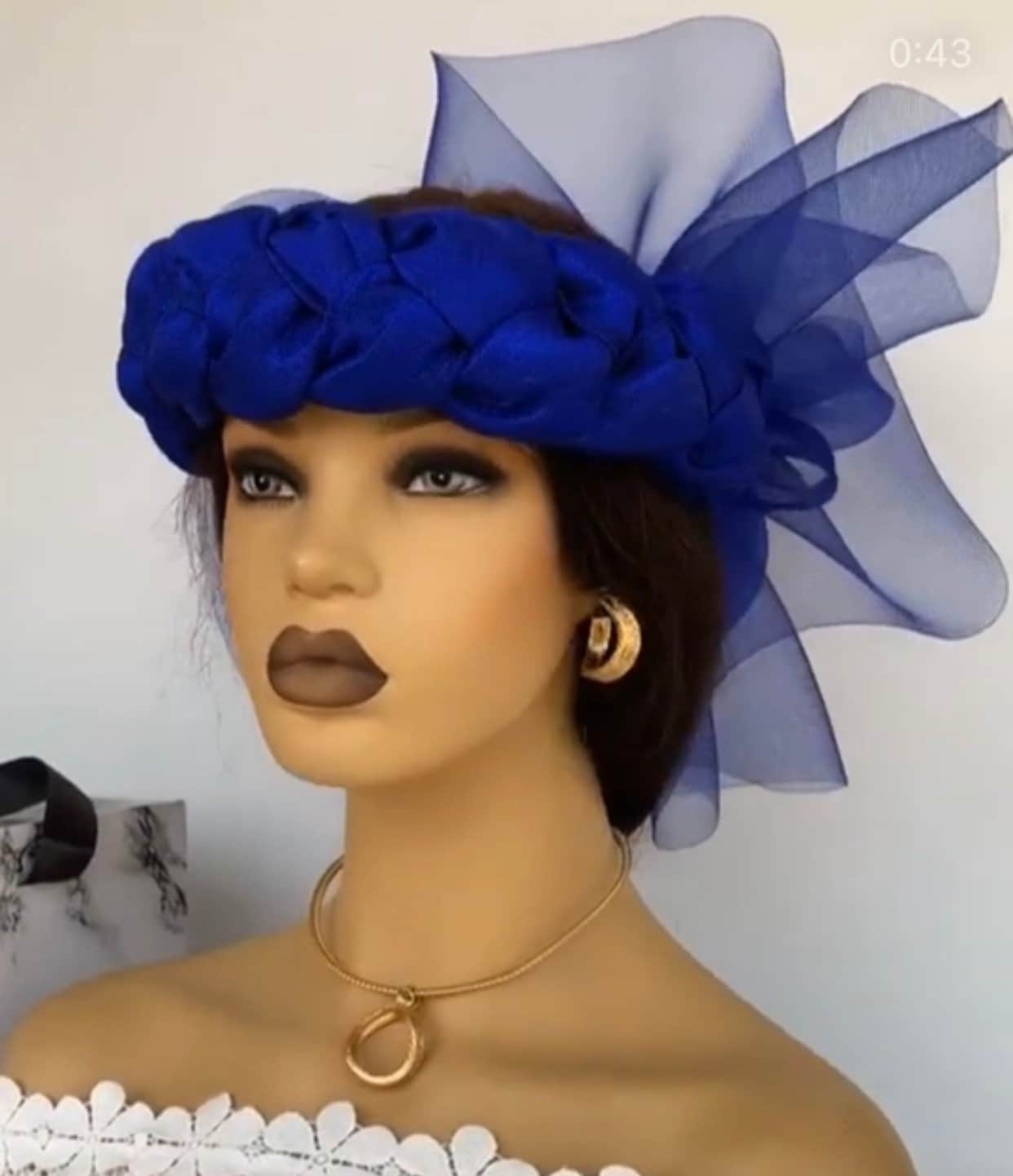 Elegant Satin Braided Zara Turban Hat - Royal Blue Braided Detachable Zara Cap - Munnohouse - Buy Autogele in Lagos main image 4