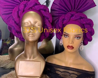 Laser cut aso oke auto gele, ipele and fila  ready to wear gele, African red, Headwrap, Ready-to Wear Gele, Nigeria Wedding