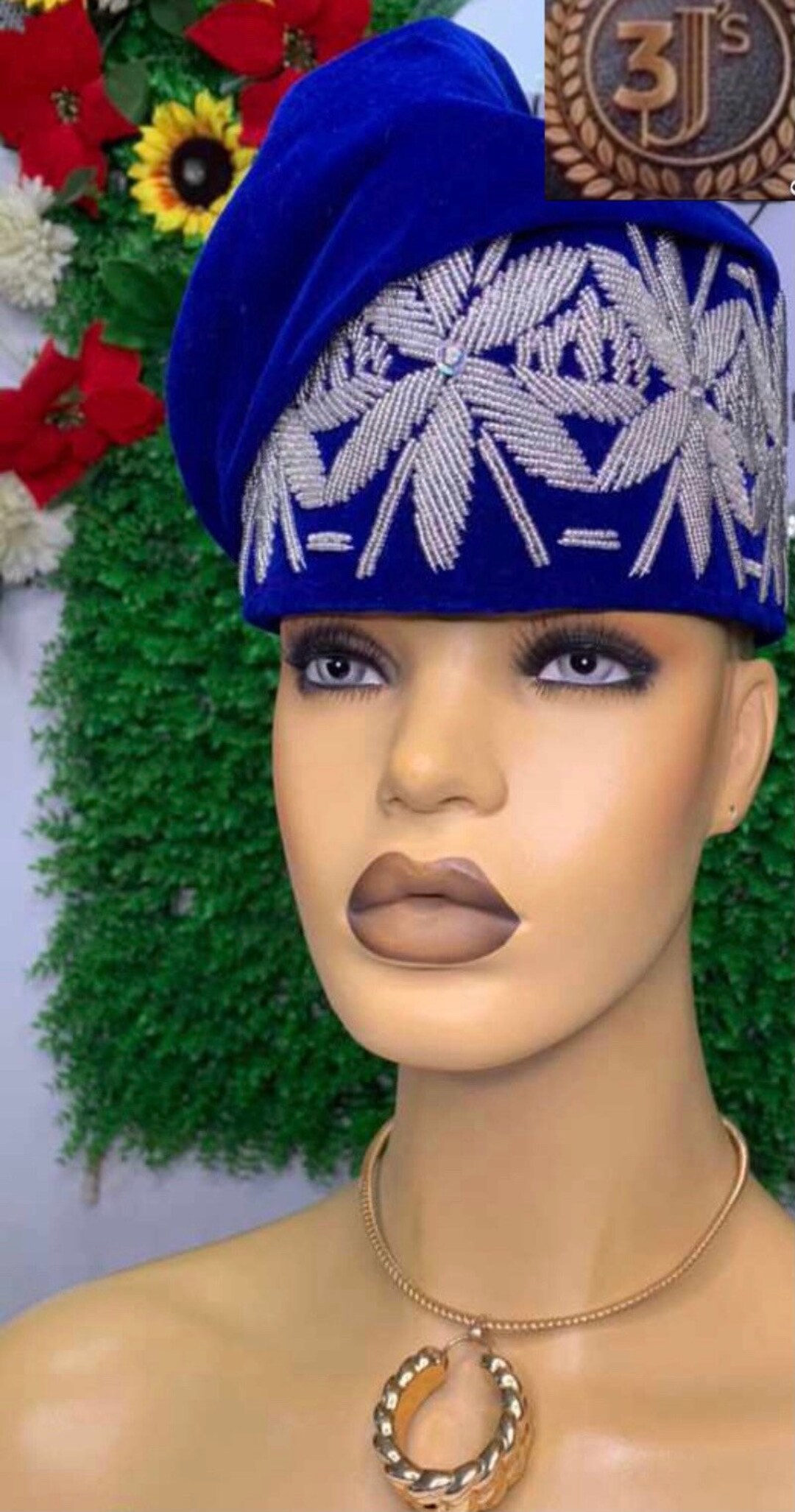 Mens Hat Velvet Hat Beaded Hat Nigeria Hat Wedding Hat Brass Fila