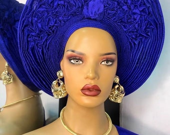 Aso oke autogele/ gele bonito / gele de boda nigeriano/ gele rojo/ gele de mujer/ autogele de lujo/ tocado de boda tradicional